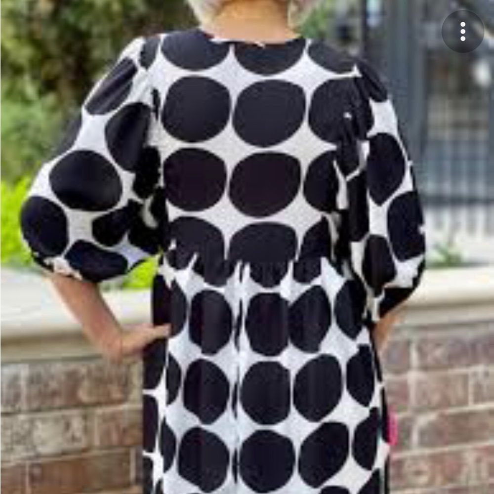 Black and White Polka Dot Puff Sleeve Dress